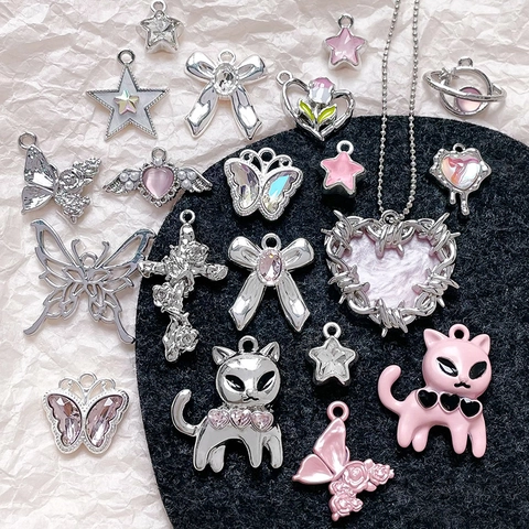 Legierung Strass Rosa Sweetheart Schmetterling Herz Kreuz Katze DIY Anhänger Handgefertigter Schmuck Perlen Zubehör Für Damen