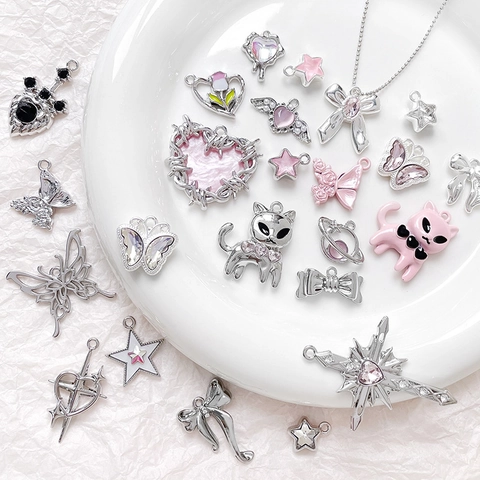 Legierung Strass Rosa Sweetheart Schmetterling Herz Kreuz Katze DIY Anhänger Handgefertigter Schmuck Perlen Zubehör Für Damen
