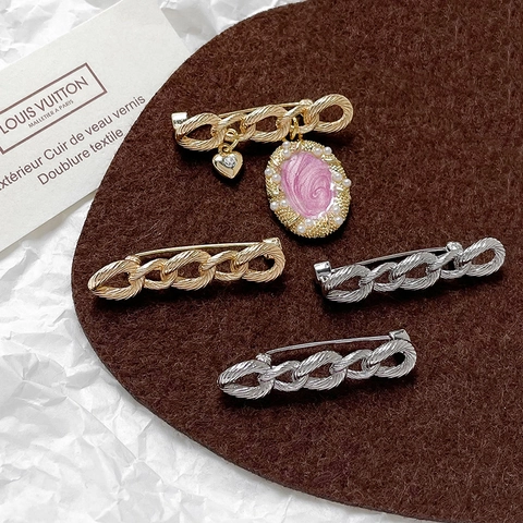 Spilla a Catena Torta in Stile Francese in Rame Placcato Oro Argento Spilla da Balia Vintage per Donna Accessori per Gioielli Fai-da-te
