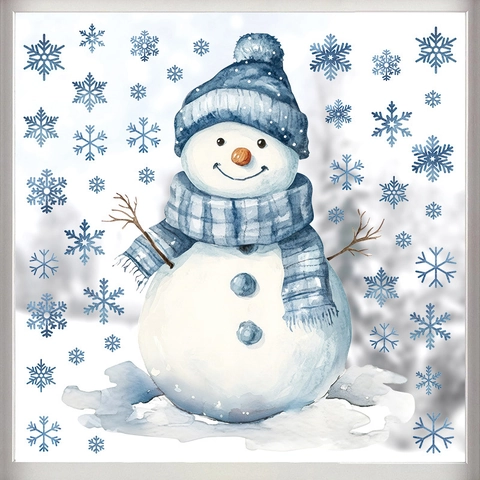 Weihnachten Schneemann Schneeflocke Wandtattoo Blau Aquarell PVC Wasserdicht Fensteraufkleber Kühlschrank Deko Home Accessoire