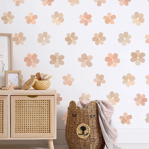 Adesivi Murali Botanici ad Acquerello Boho in PVC Autoadesivi Margherite per Cameretta Bambini Camera da Letto Decorazione Casa