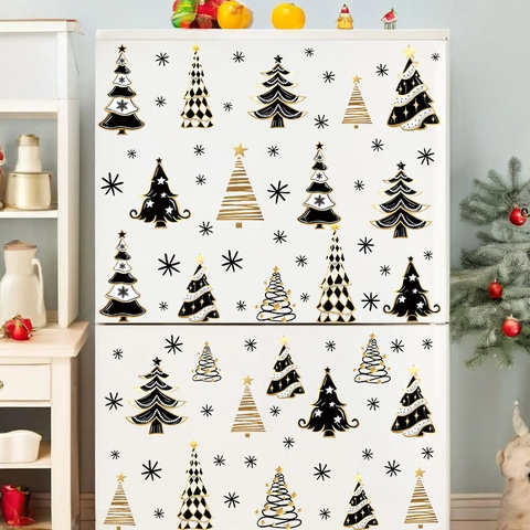 Gold Weihnachtsbaum Fensteraufkleber Statische Schneeflocken PVC Weihnachtsdekoration Für Glastür Kühlschrank Haus Dekor