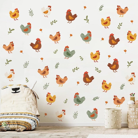 Cartoon Chicken Wall Stickers For Kids Room PVC Waterproof Animal Hen Rooster Decals Nursery Home Decoration DIY Wall Decor