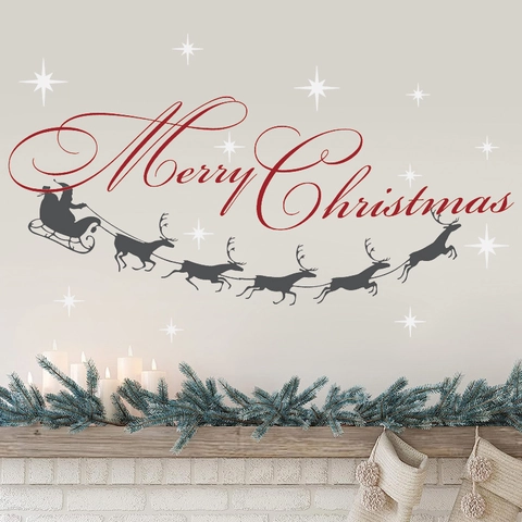 Merry Christmas Muursticker Kerstman Rendier Silhouet Waterdicht PVC Zelfklevende Decoratie Voor Huis En Feestdagen