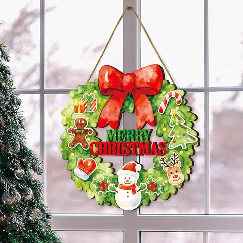 Cartello Per Porta In Legno Di Buon Natale Omino Di Pan Di Zenzero Babbo Natale Pupazzo Di Neve Corona Decorazione Parete Festa
