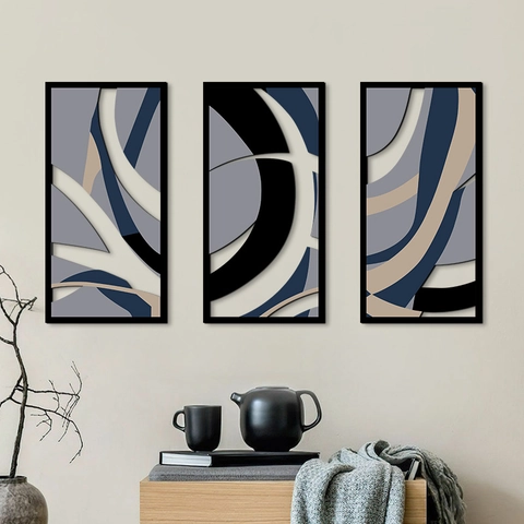 Moderne Abstrakte Geometrische Wandkunst Aus Holz Paneele Minimalistisches Liniendesign Triptychon Wandbehang Für Wohnzimmer Dekor