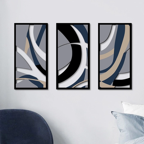 Moderne Abstrakte Geometrische Wandkunst Aus Holz Paneele Minimalistisches Liniendesign Triptychon Wandbehang Für Wohnzimmer Dekor