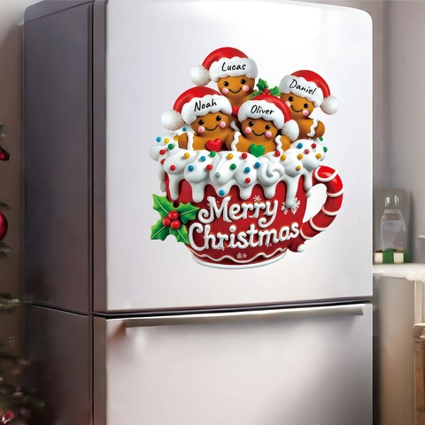 Pegatina de Refrigerador de Navidad PVC Autoadhesiva Hombre de Jengibre Taza Calcomanía de Pared para Nevera Vidrio Ventana Decoración de Hogar