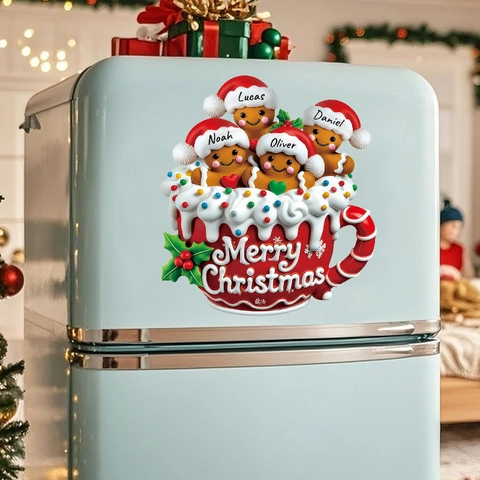 Pegatina de Refrigerador de Navidad PVC Autoadhesiva Hombre de Jengibre Taza Calcomanía de Pared para Nevera Vidrio Ventana Decoración de Hogar