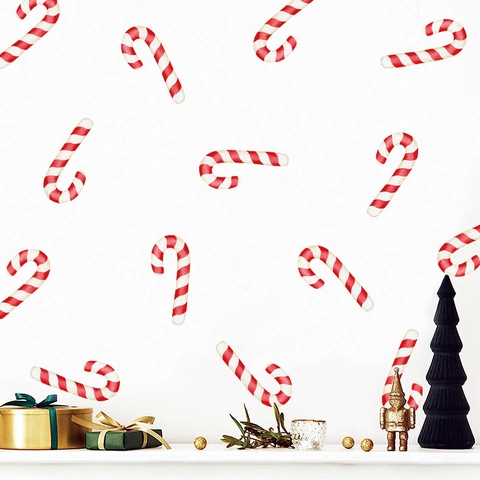 Christmas Candy Cane Wall Stickers PVC Self Adhesive Window Decals Red White Stripe Holiday Party Home Decor Wall Mural