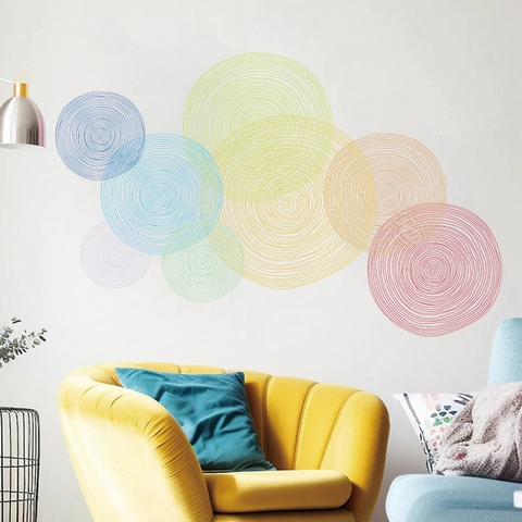 Boho Farbenfroh Konzentrische Kreise PVC Selbstklebend Geometrisch Abstrakt Wandsticker Für Wohnzimmer Schlafzimmer Wanddeko