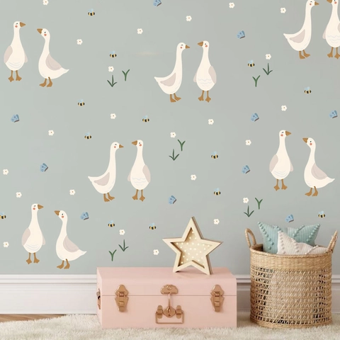 Bohemian Cartoon Goose Wall Stickers For Nursery Kids Room Self Adhesive PVC Animal Floral Butterfly Bee Wall Decals Home Decorative Art