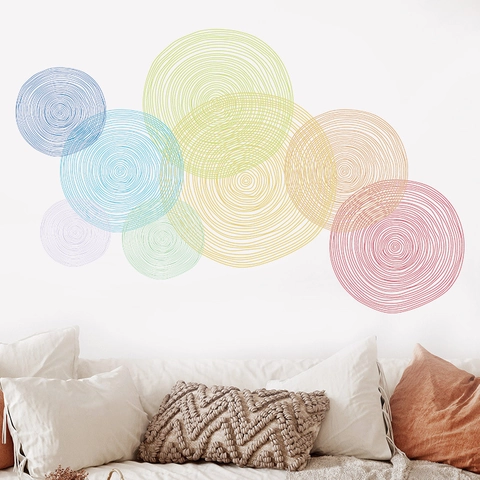 Boho Farbenfroh Konzentrische Kreise PVC Selbstklebend Geometrisch Abstrakt Wandsticker Für Wohnzimmer Schlafzimmer Wanddeko
