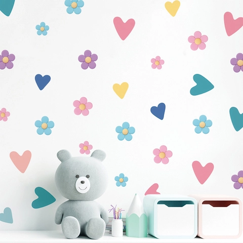 Adesivi Murali Bohemian Cuore Fiore Medusa in PVC Adesivi Murali per Cameretta Bambini Decorazione Casa