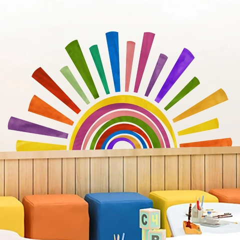 Adesivi da Parete Arcobaleno Acquerello Bohémien PVC Removibili Geometrici Decalcomanie da Muro per Cameretta Camera da Letto Casa