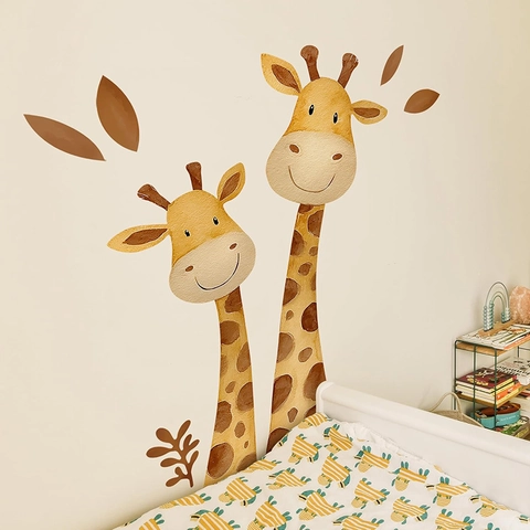 Cute Cartoon Giraffe Wall Stickers PVC Self Adhesive Animal Mural Decal For Kids Room Nursery Bedroom Home Decoration