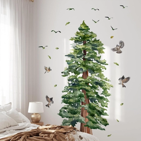 Bohemian Large Tree Wall Sticker Watercolor Forest Birds PVC Decal For Living Room Bedroom Removable Botanical Mural Decor