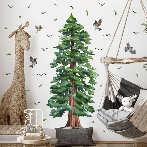 Bohemian Large Tree Wall Sticker Watercolor Forest Birds PVC Decal For Living Room Bedroom Removable Botanical Mural Decor