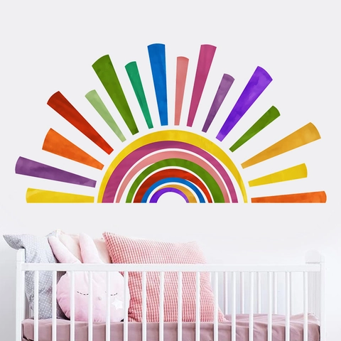 Adesivi da Parete Arcobaleno Acquerello Bohémien PVC Removibili Geometrici Decalcomanie da Muro per Cameretta Camera da Letto Casa