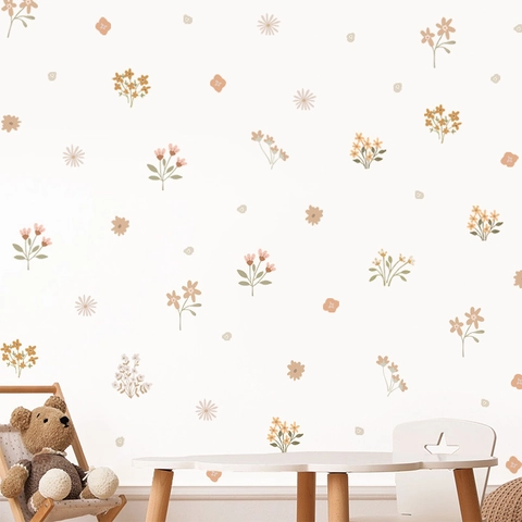 Stickers Muraux Fleurs Botaniques Bohème PVC Aquarelle Fleurs Sauvages Marguerites Décoration pour Chambre Enfant Salon Maison