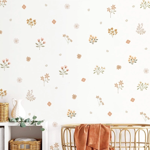 Stickers Muraux Fleurs Botaniques Bohème PVC Aquarelle Fleurs Sauvages Marguerites Décoration pour Chambre Enfant Salon Maison