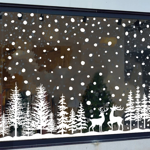Kerst Vensterstickers Witte Sneeuwvlok Rendier Pijnboom PVC Statische Stickers Voor Winter Vakantie Glas Decoratie