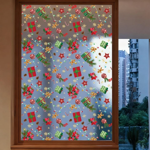 Adesivi per Finestre di Natale PVC Smerigliato Statica Omino di Pan di Zenzero Decorazione per Porta in Vetro Casa