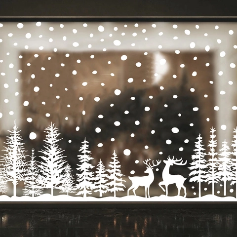 Kerst Vensterstickers Witte Sneeuwvlok Rendier Pijnboom PVC Statische Stickers Voor Winter Vakantie Glas Decoratie