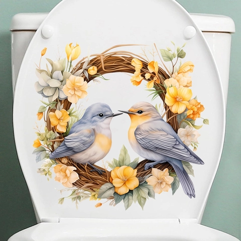 Hummingbird Butterfly Wreath Wall Stickers PVC Self Adhesive Window Decals Floral Animal Home Decor Bathroom Toilet Lid Decal