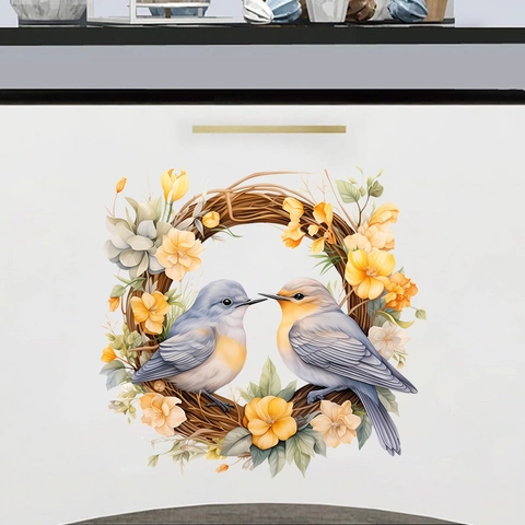 Hummingbird Butterfly Wreath Wall Stickers PVC Self Adhesive Window Decals Floral Animal Home Decor Bathroom Toilet Lid Decal