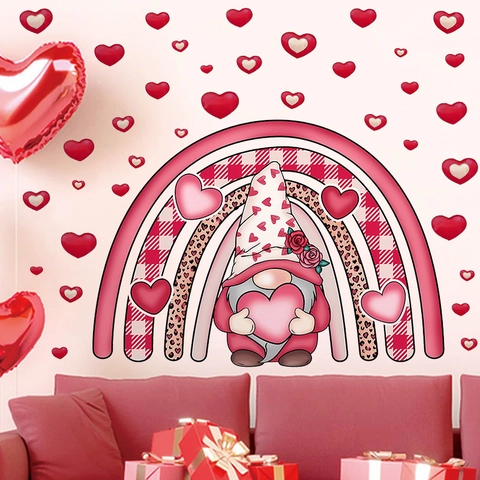 Valentijnsdag Muursticker PVC Regenboog Kabouter Hart Venstersticker Voor Huisdecoratie Slaapkamer Woonkamer Romantische Sfeer