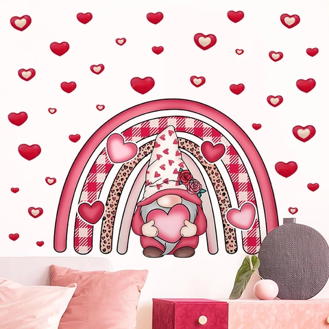 Valentijnsdag Muursticker PVC Regenboog Kabouter Hart Venstersticker Voor Huisdecoratie Slaapkamer Woonkamer Romantische Sfeer