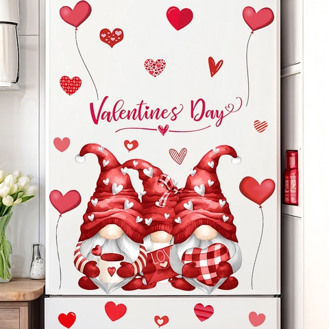 Pegatinas de Pared de Gnomo de San Valentino Corazón Rojo Letra LOVE Calcomanías de Ventana PVC Decoración de Fiesta
