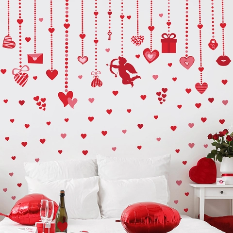 Valentine Day Wall Stickers PVC Romantic Cupid Heart Pattern Decals For Wedding Proposal Party Home Decor Window Clings