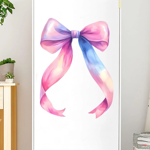 Aquarell Schleife Wandtattoo Rosa Blau Band PVC Aufkleber Für Kinder Mädchen Zimmer Schlafzimmer Haus Dekoration Wandbild