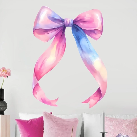 Aquarell Schleife Wandtattoo Rosa Blau Band PVC Aufkleber Für Kinder Mädchen Zimmer Schlafzimmer Haus Dekoration Wandbild