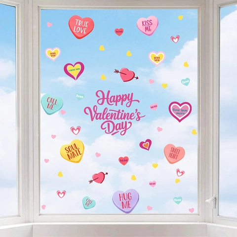 Stickers Muraux Cœur Saint Valentin Lettre d'Amour Romantique PVC Autocollant Décalcomanies de Fenêtre pour Chambre à Coucher