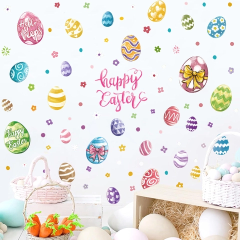 Easter Egg Window Stickers PVC Self Adhesive Wall Decals For Kids Room Glass Decorations Happy Easter Pattern Holiday Ornament Set