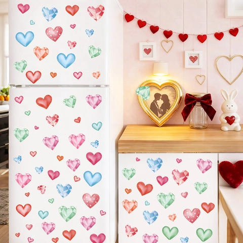 Valentinstag Herz Fenster Statische Aufkleber Bunte PVC Geometrische Aquarell Punkte Herz Decals Für Glas Fenster Heimdekor