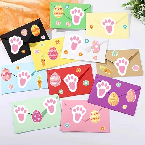 Easter Bunny Footprints Window Clings Colorful Easter Egg Carrot Flower Wall Stickers For Kids Room Home Decor Cartoon Festive Decals