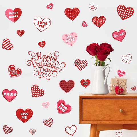 Valentinstag Herz Fensteraufkleber PVC Selbstklebend Romantische Schriftzüge Aufkleber Für Zuhause Party Glas Wanddekoration