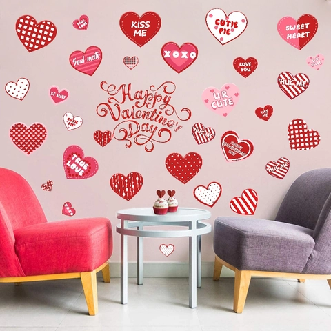 Valentinstag Herz Fensteraufkleber PVC Selbstklebend Romantische Schriftzüge Aufkleber Für Zuhause Party Glas Wanddekoration