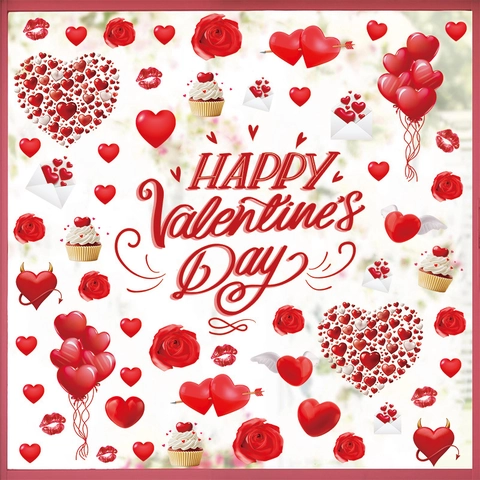 Happy Valentine's Day Wandfenster Aufkleber PVC Rot Herz Rose Dekor Für Hochzeit Antrag Party Zuhause Hintergrund Wandtattoo