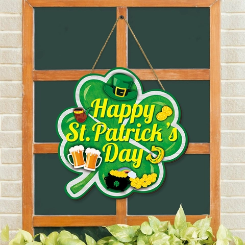 St. Patrick's Day Wooden Welcome Sign Happy St. Patrick's Day Door Hanger Green Shamrock Wall Decor For Irish Party Home