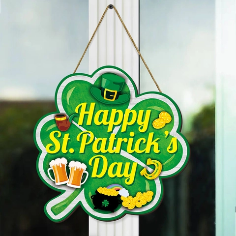 St. Patrick's Day Wooden Welcome Sign Happy St. Patrick's Day Door Hanger Green Shamrock Wall Decor For Irish Party Home