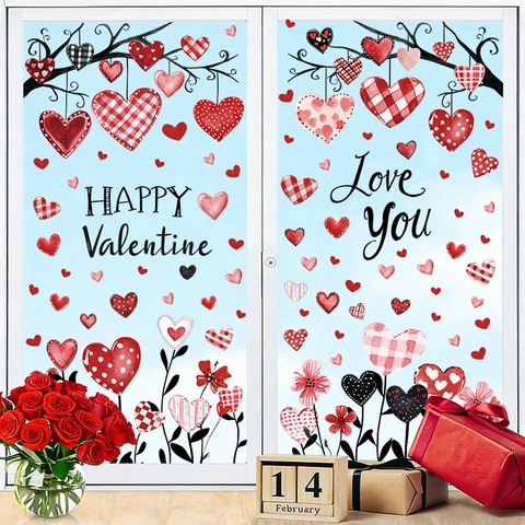 Herzpatroon PVC Statische Haftung Fensteraufkleber Romantisch Valentinstag Dekoration Für Schlafzimmer Glasoberflächen Abziehbilder