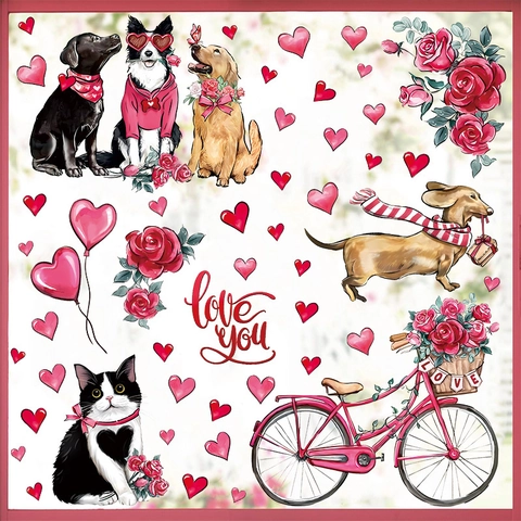 Valentine's Day Heart Wall Stickers Romantic Pet Dog Cat Self Adhesive PVC Window Decals For Bedroom Living Room Home Decor