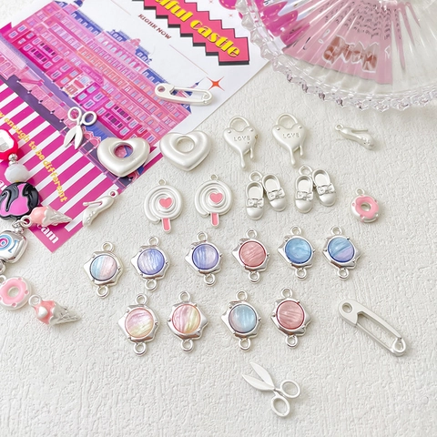 DIY Legierung Emaille Anhänger Für Schmuckherstellung Lutscher Eis Herz Schuhe Schere Anstecknadel Formen Bunte Charms Für Halskette Armband