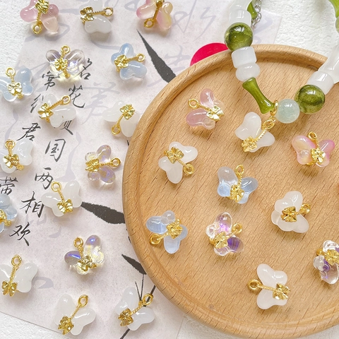 Butterfly Charms Glazed Glass Pendant Metal Bow For DIY Jewelry Making Necklace Bracelet Accessory Vintage Chinese Style