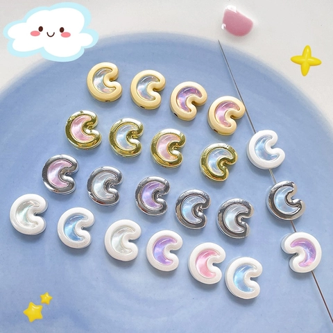Accesorios de Joyería DIY Cuentas de Luna Creciente de Aleación Incrustación Concha Iridiscente Cuentas Sueltas para Collares